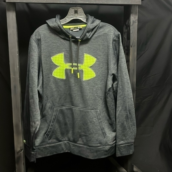 Under Armour Other - Under Armour- dark gray and black heathered hoodie with neon UA logo